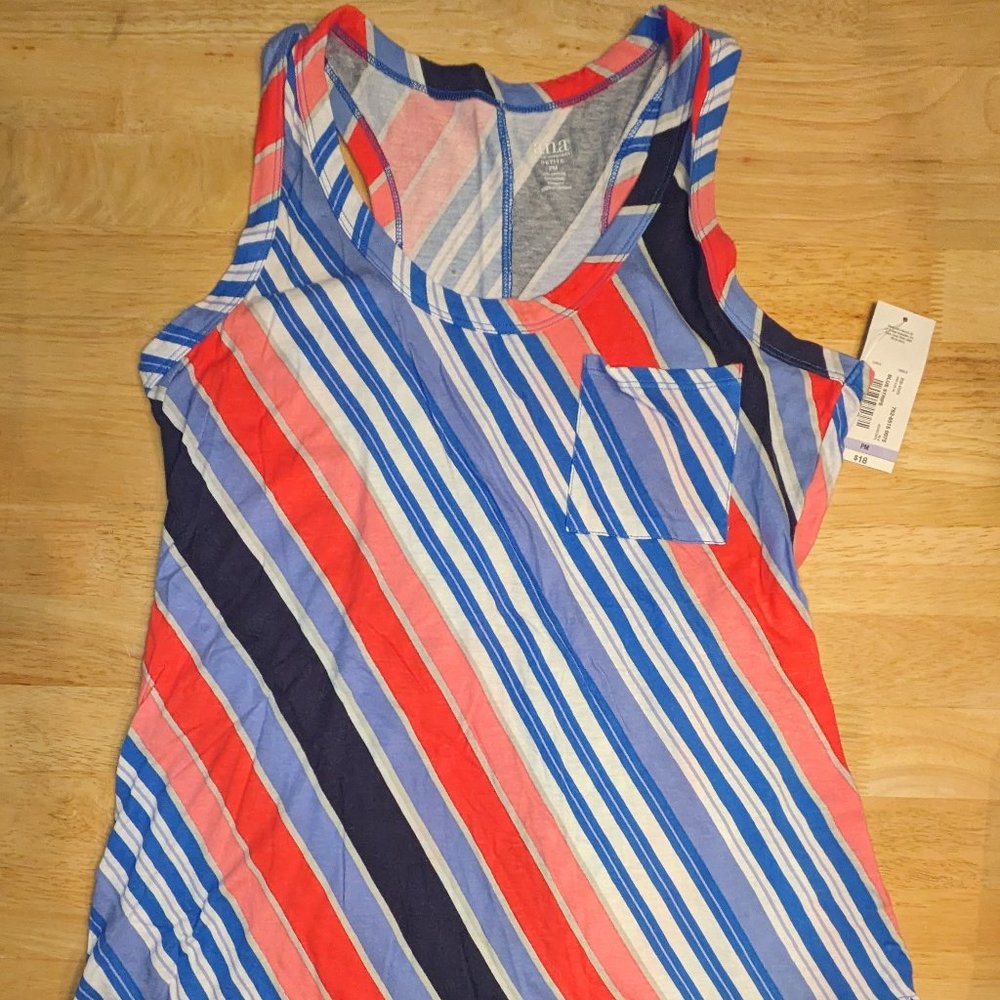 a.n.a. - Girl's Sleeveless Shirt - Red, White & Blue Stripes Size Petite Medium